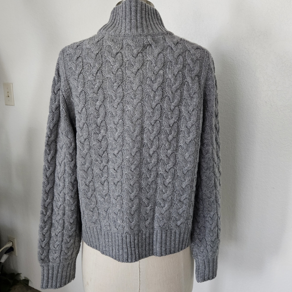 Forte Cashmere Womens Cable Zip Mock Wool & Cashmere-Blend Cardigan, Grey - Picture 4 of 11